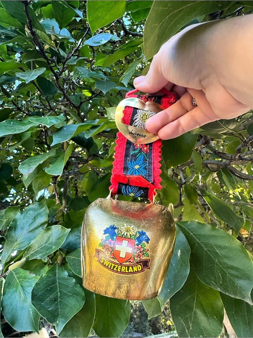 Switzerland Cow Bell Decor, Gold & Red